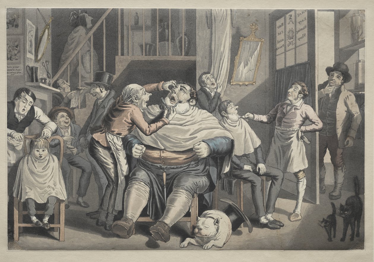 Uma barbearia de Thomas Rowlandson
