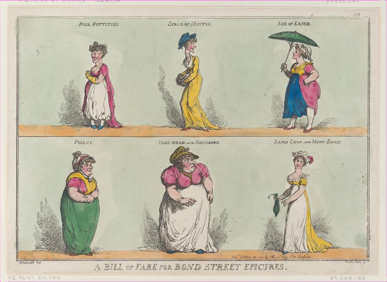 A Bill of Fare for Bond Street Epicures!!, 25 de outubro de 1808., 25 de outubro de 1808. de Thomas Rowlandson