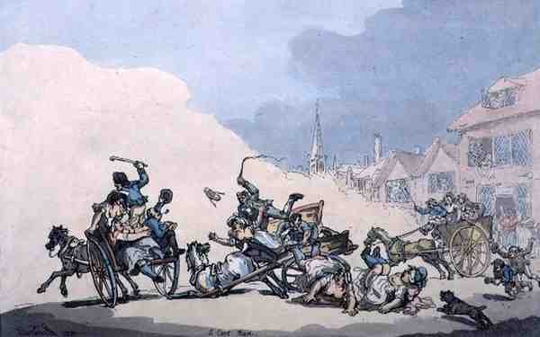 Uma Corrida de Carros, pub. por William Holland de Thomas Rowlandson