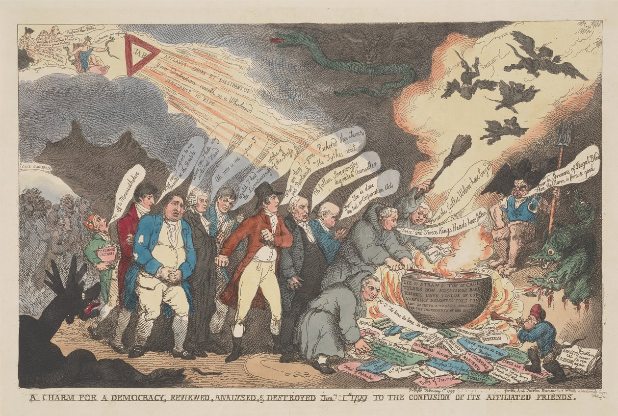 «Um Feitiço para a Democracia», revisto, analisado e destruído a 11 de janeiro de 1799, para grande confusão dos seus amigos afiliados de Thomas Rowlandson
