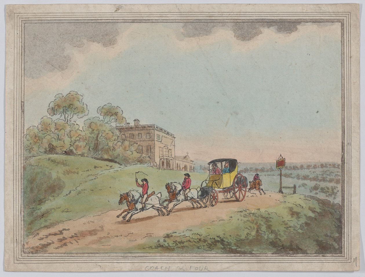 Uma carruagem puxada por quatro cavalos (de «Rustic Sketches») de Thomas Rowlandson