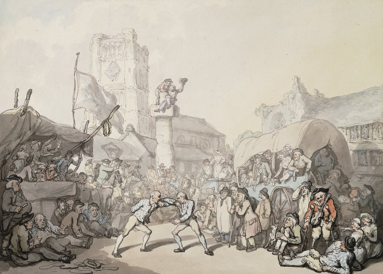 Uma partida de luta livre da Cornualha, de Thomas Rowlandson