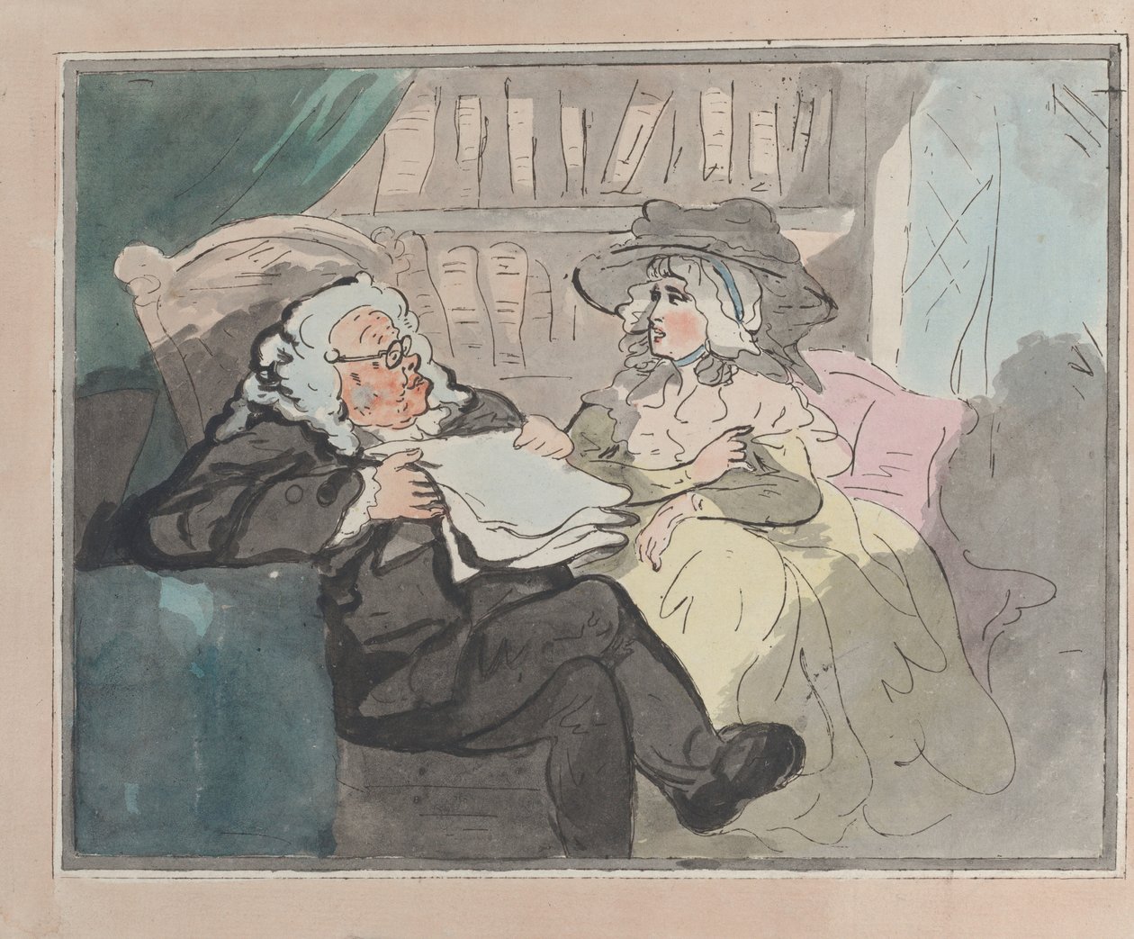 A opinião de um conselheiro após ter-se aposentado da prática - The Legal Consultation, ca. 1780-94. de Thomas Rowlandson