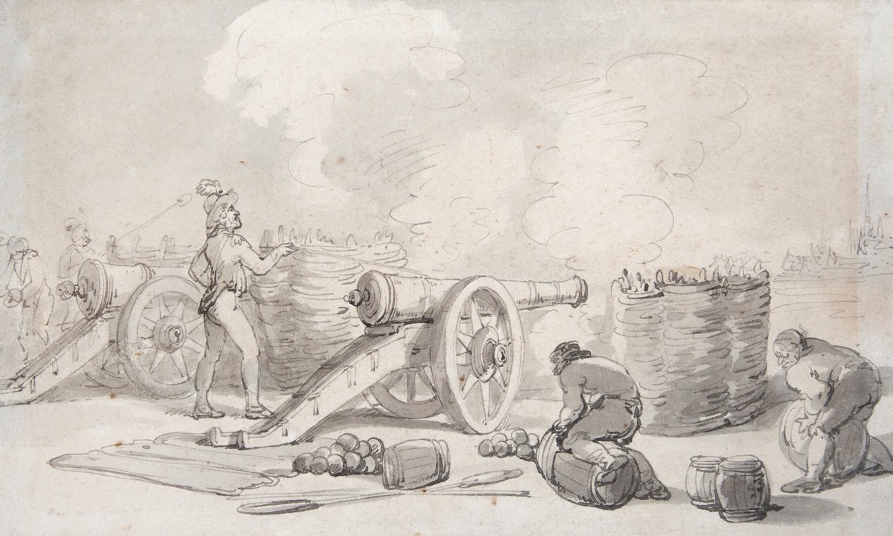 Uma divisão de artilharia francesa em ação (aguarela) de Thomas Rowlandson