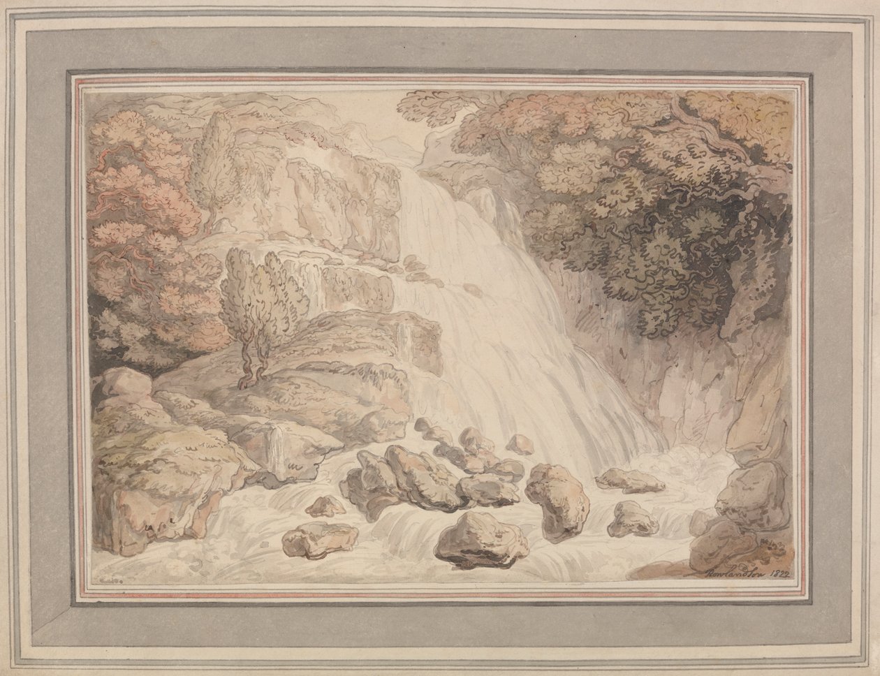 Uma queda de água alta de Thomas Rowlandson