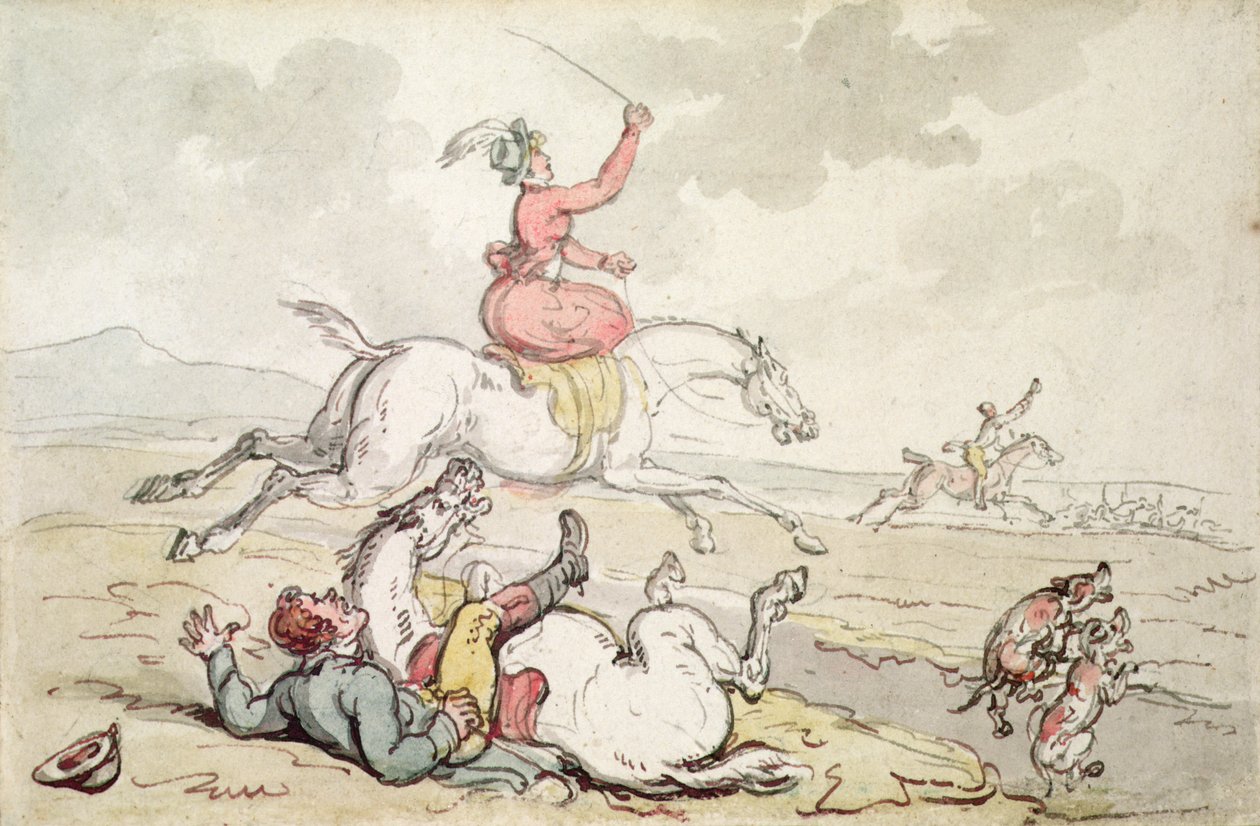 Um Incidente de Caça (caneta, tinta e aguarela sobre papel) de Thomas Rowlandson
