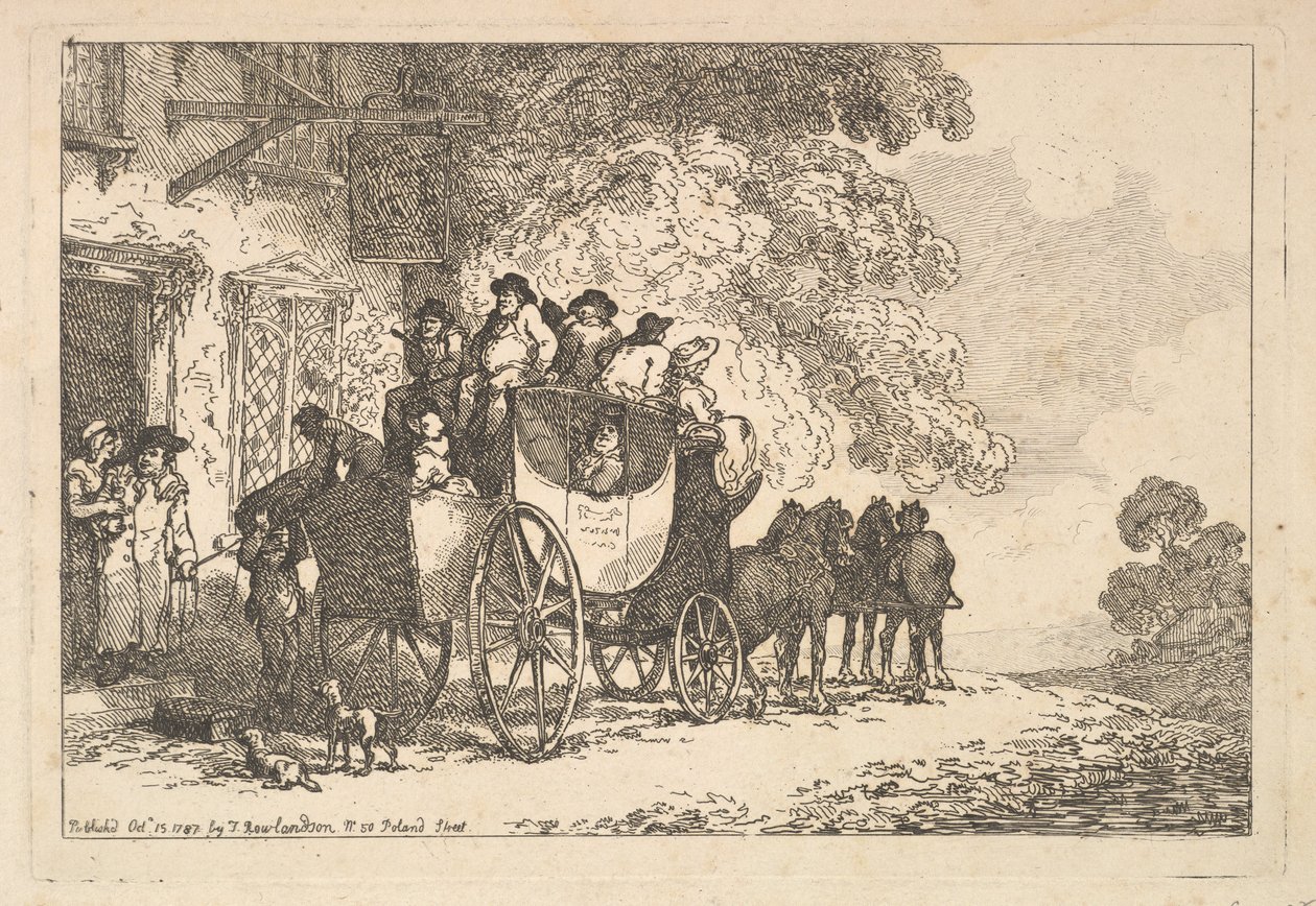 Uma diligência carregada em frente a uma estalagem de Thomas Rowlandson