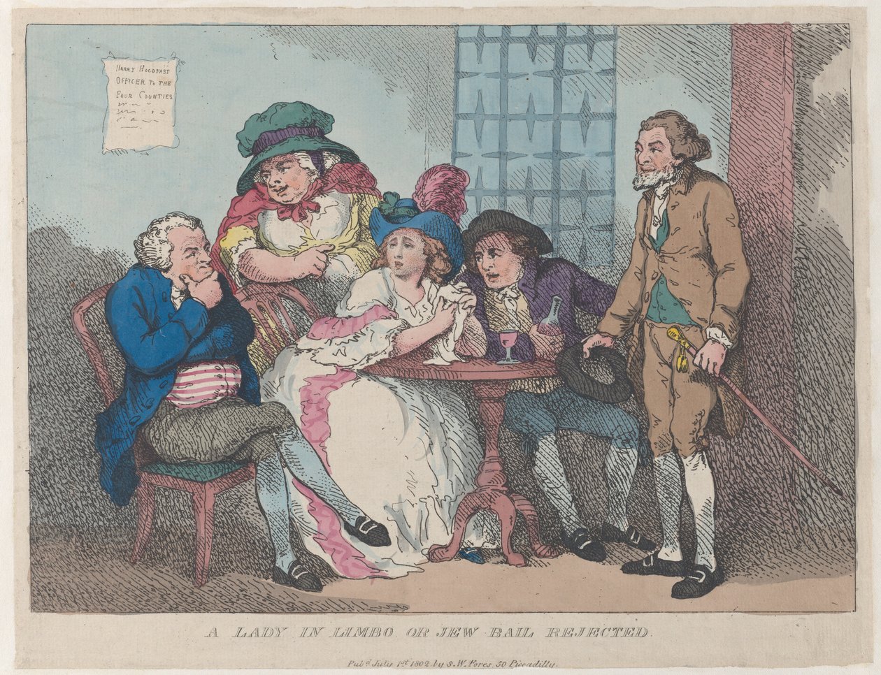 A Lady in Limbo, or Jew Bail Rejected, 1 de julho de 1802., 1 de julho de 1802. de Thomas Rowlandson