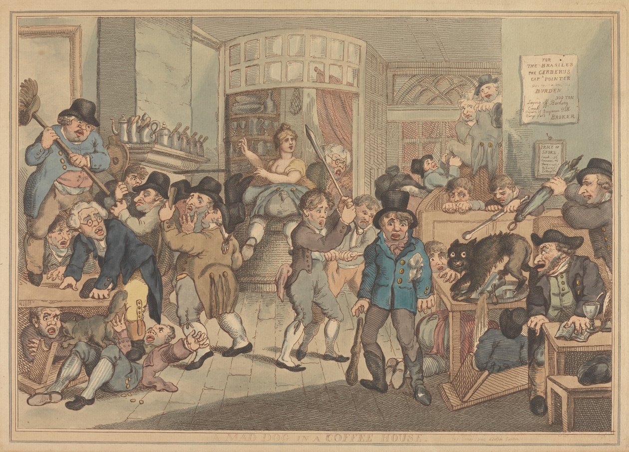 Um cão raivoso num café de Thomas Rowlandson