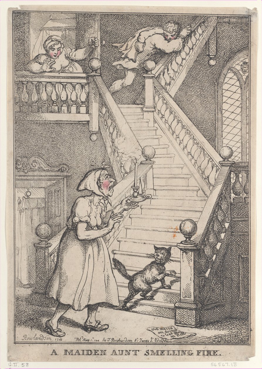 A Maiden Aunt Smelling Fire, [1º de maio de 1806], reeditado em 1º de maio de..., [1º de maio de 1806], reeditado em 1º de maio de 1812. de Thomas Rowlandson