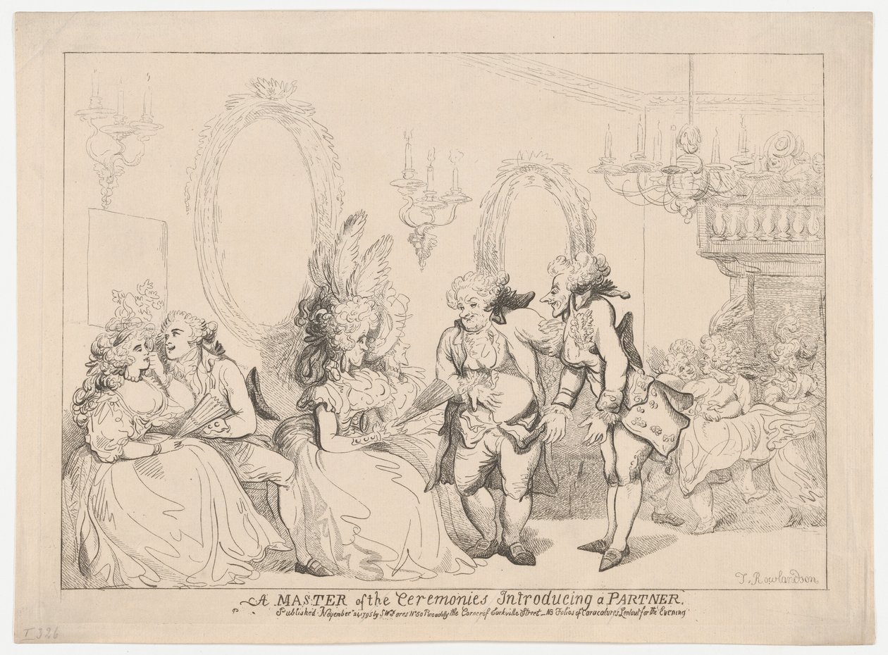 Um mestre de cerimónias a apresentar um parceiro de Thomas Rowlandson