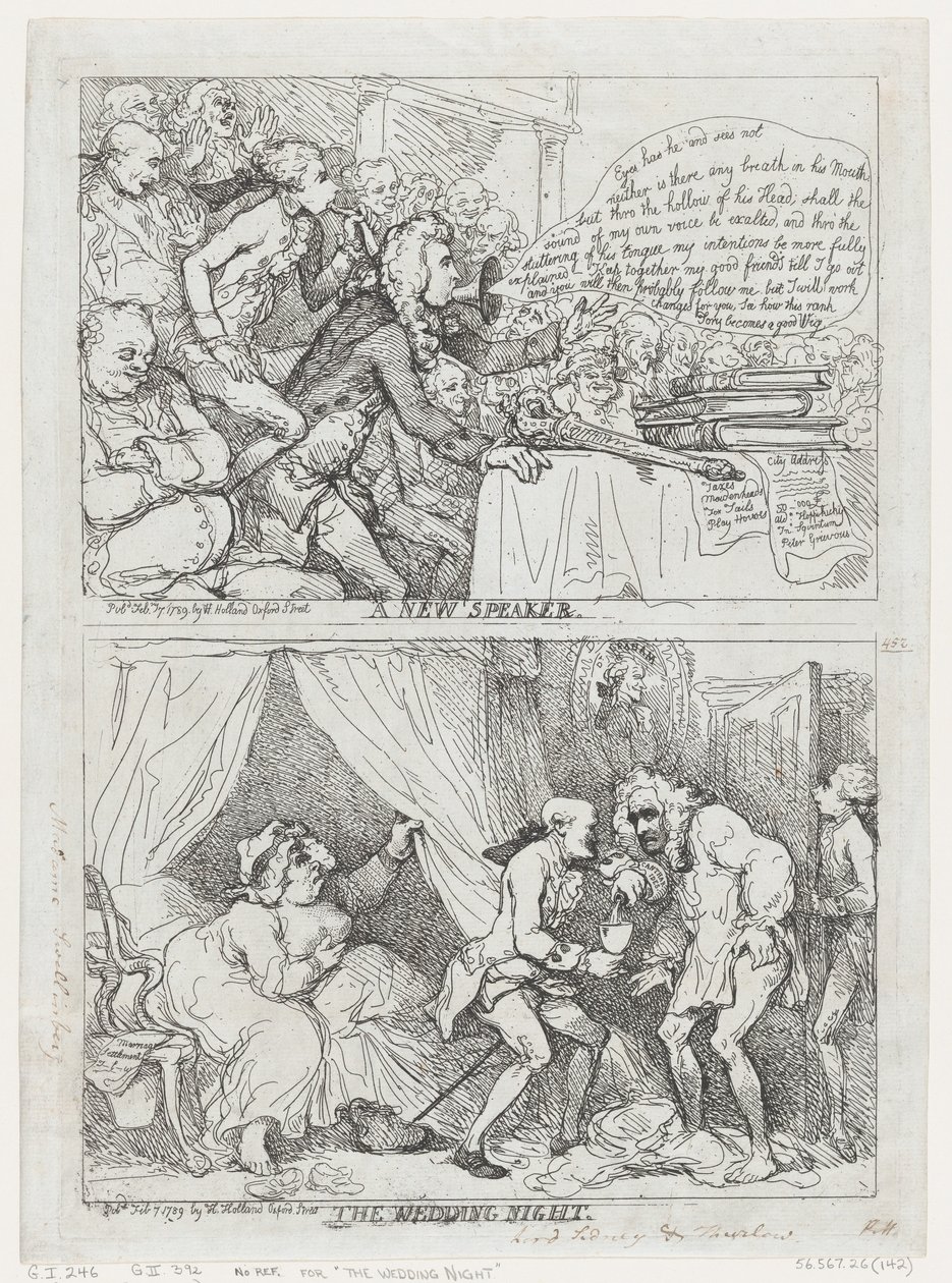 Um novo orador e a noite de núpcias, 7 de fevereiro de 1789., 7 de fevereiro de 1789. de Thomas Rowlandson