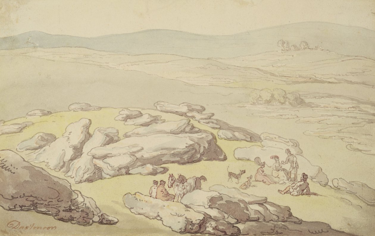 Um piquenique em Dartmoor (caneta e tinta e aquarela sobre papel) de Thomas Rowlandson