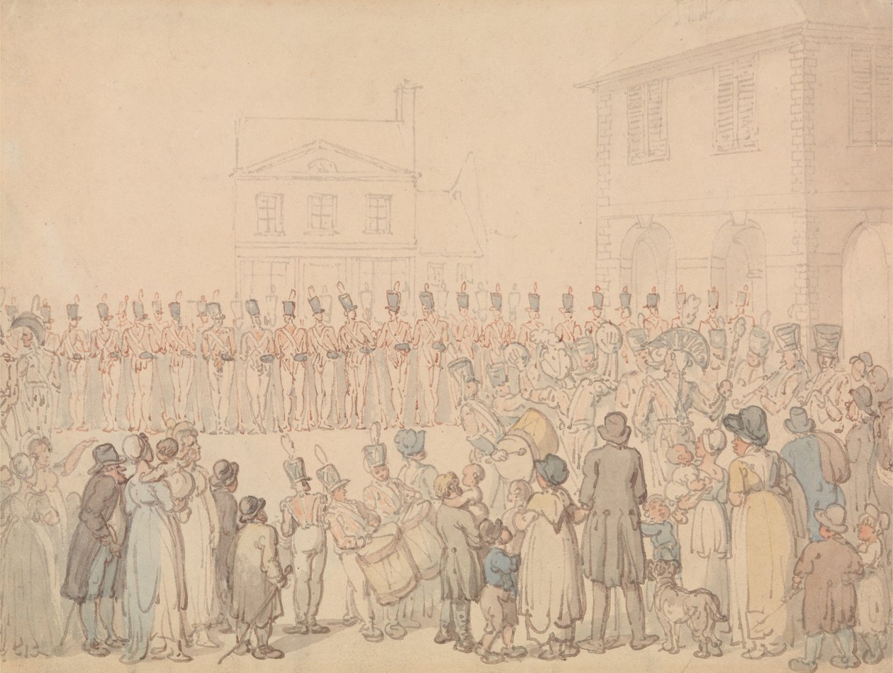 Uma análise da milícia de Northampton em Brackley de Thomas Rowlandson