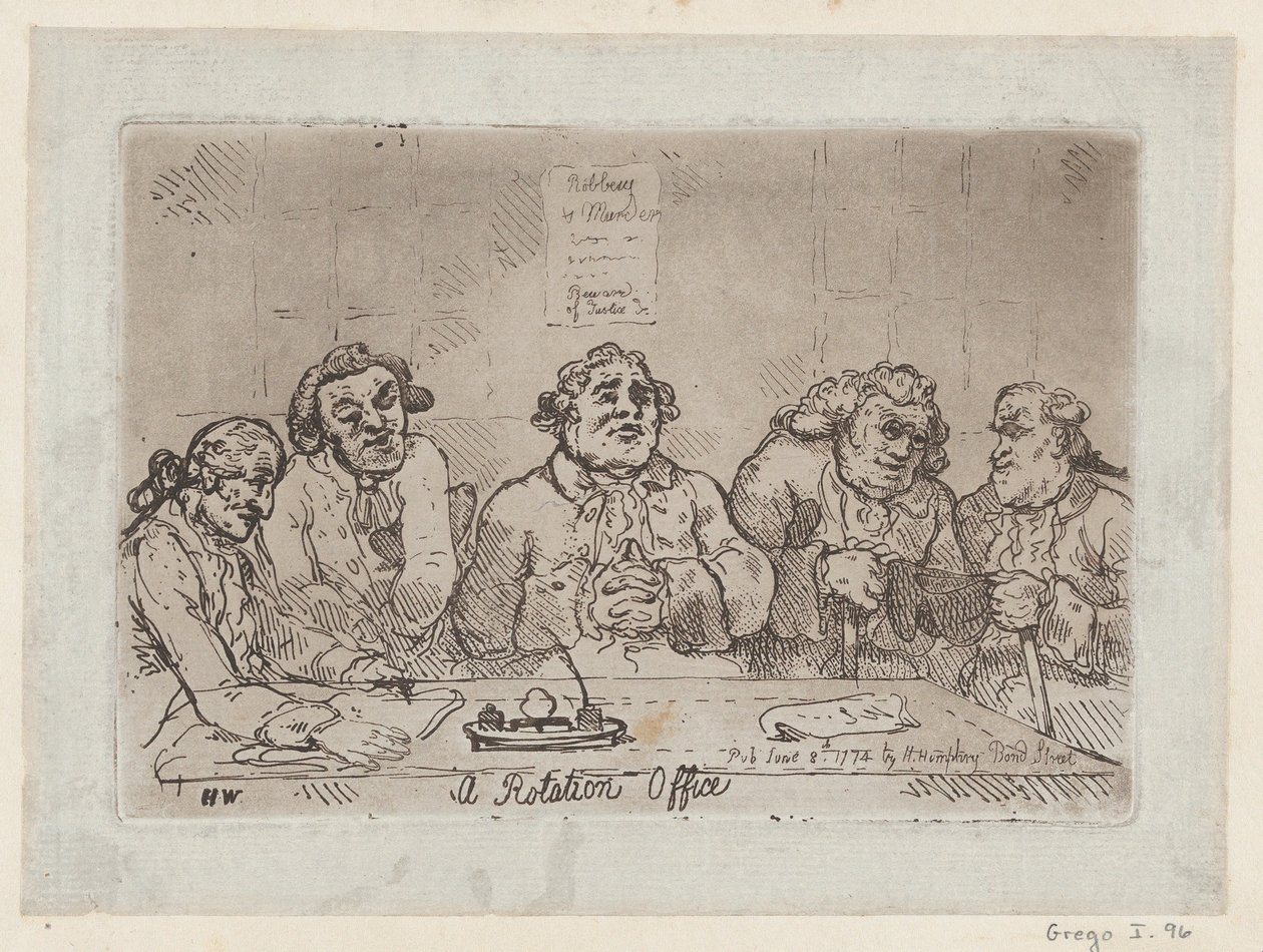 Um escritório de rotação, [8 de junho de 1774] 1779 reedição ., [8 de junho de 1774] 1779 reedição . de Thomas Rowlandson