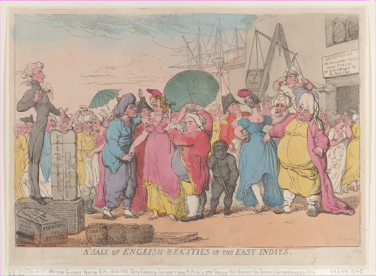 A Sale of English-Beauties in the East Indies, [10 de maio de 1811], reimpressão., [10 de maio de 1811], reimpressão. de Thomas Rowlandson