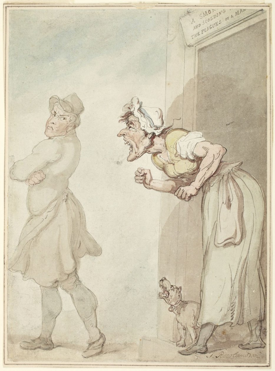 Uma chaminé a deitar fumo e uma esposa que repreende: os flagelos do homem de Thomas Rowlandson