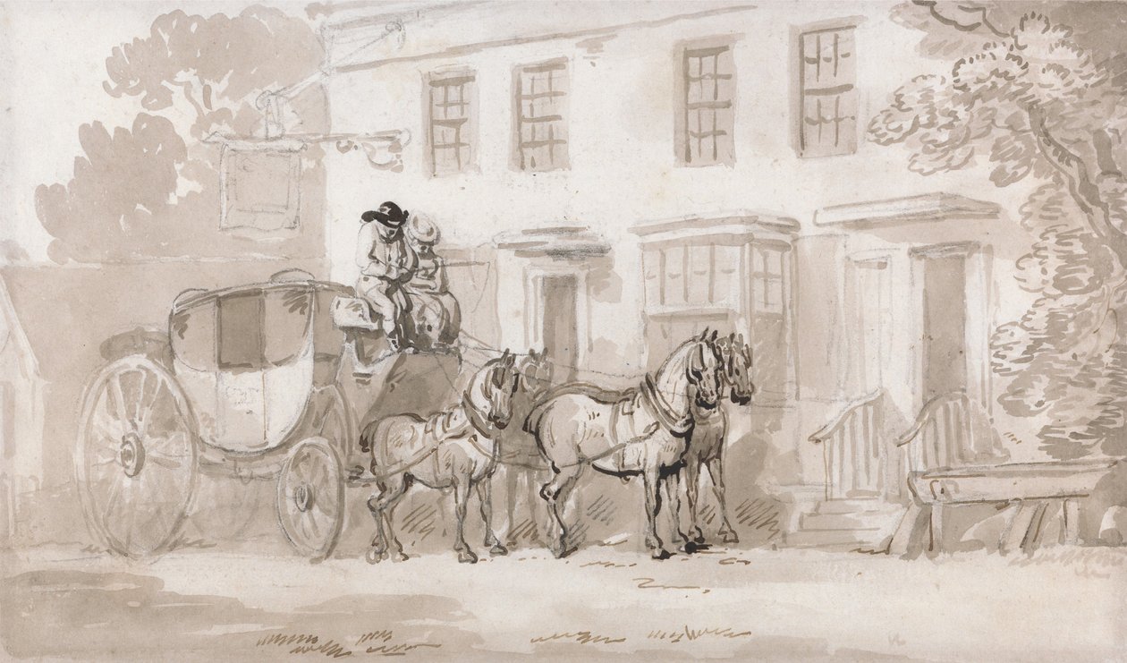 Uma diligência à porta de uma estalagem de Thomas Rowlandson