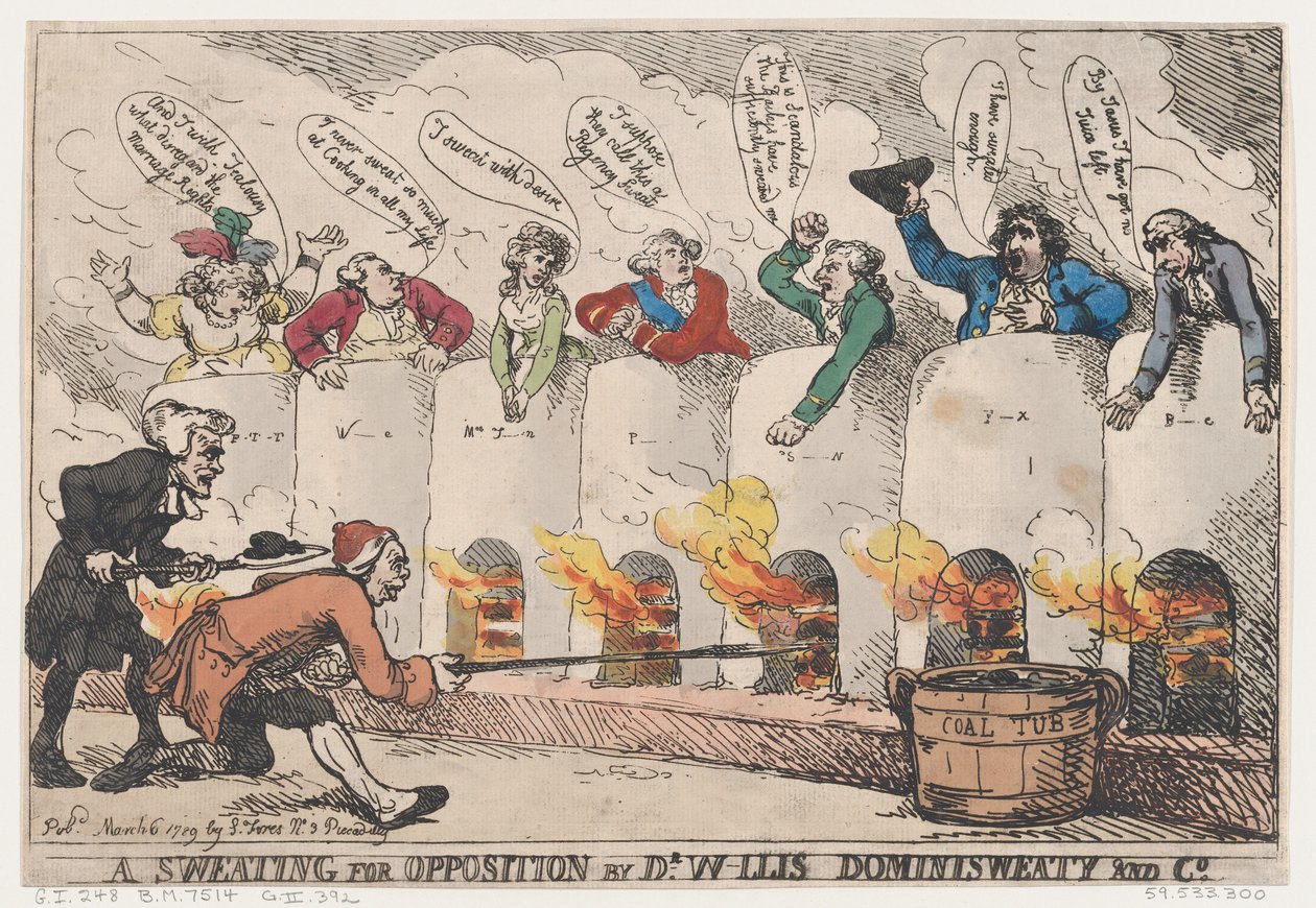 A Sweating for Opposition pelo Dr. W-llis Dominisweaty and Co., 6 de março de 1789., 6 de março de 1789. de Thomas Rowlandson