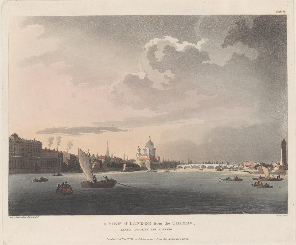 Uma vista de Londres do Tamisa, 1º de novembro de 1809., 1º de novembro de 1809 de Thomas Rowlandson