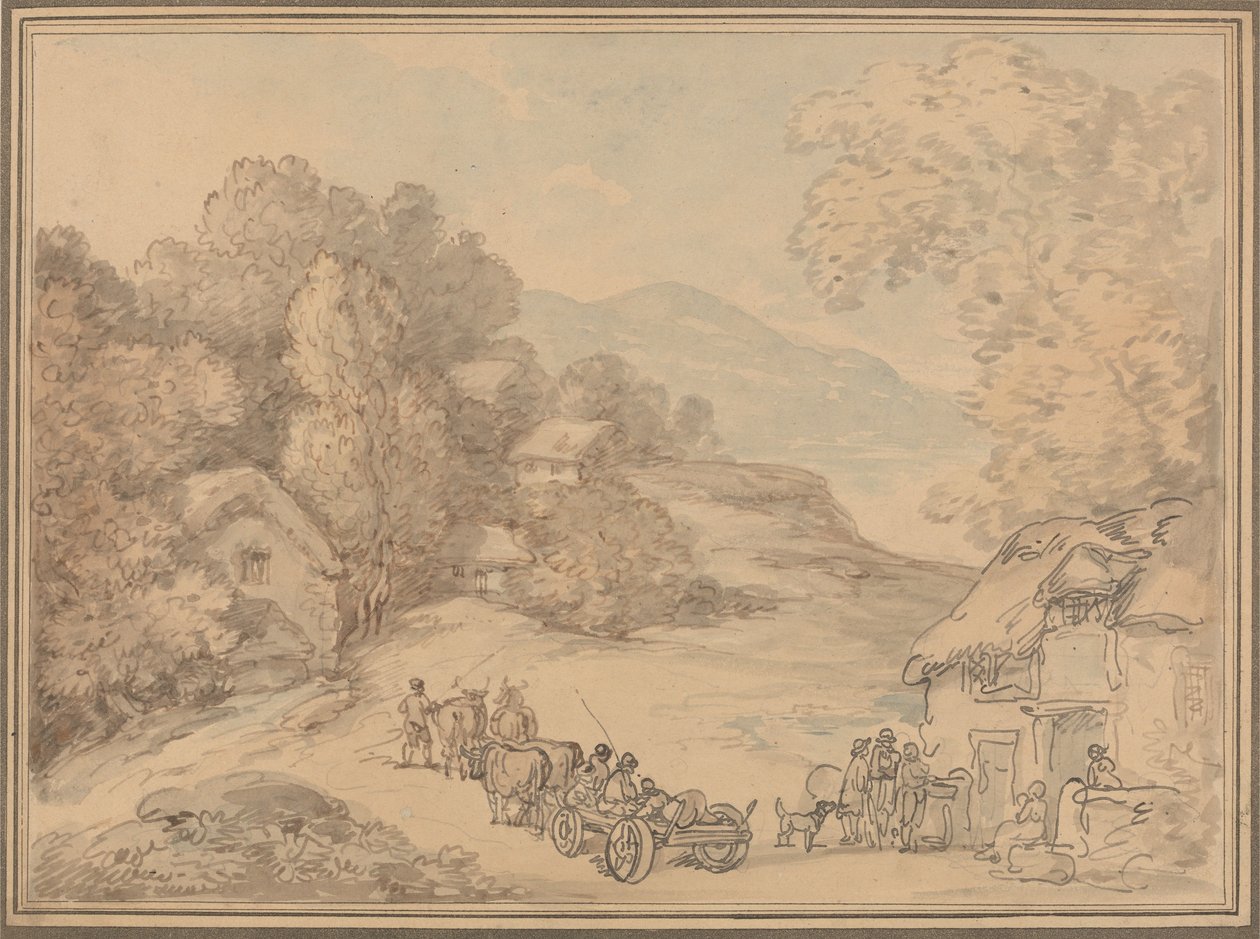 Uma aldeia numa paisagem montanhosa de Thomas Rowlandson