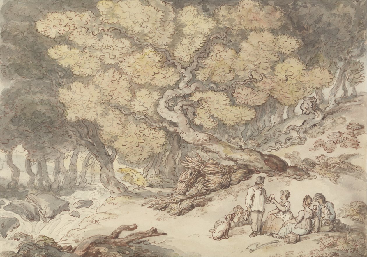 Piquenique do Lenhador (caneta e tinta com aquarela sobre grafite no papel) de Thomas Rowlandson