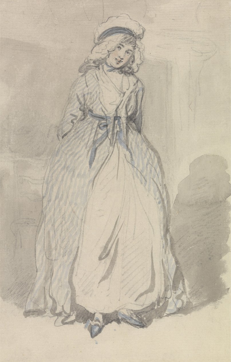 Uma jovem com um vestido às riscas azuis de Thomas Rowlandson