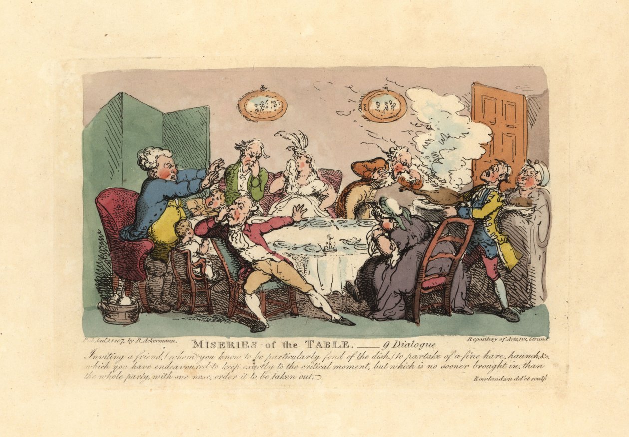 Um jantar arruinado pela chegada de um malcheiroso prato de jogo. de Thomas Rowlandson