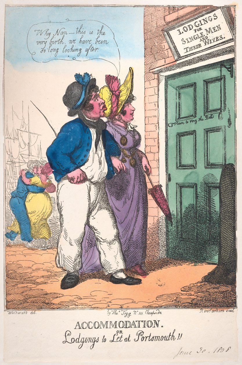 Alojamento ou Alojamento para Arrendar em Portsmouth!!, 30 de Junho de 1808., 30 de Junho de 1808. de Thomas Rowlandson