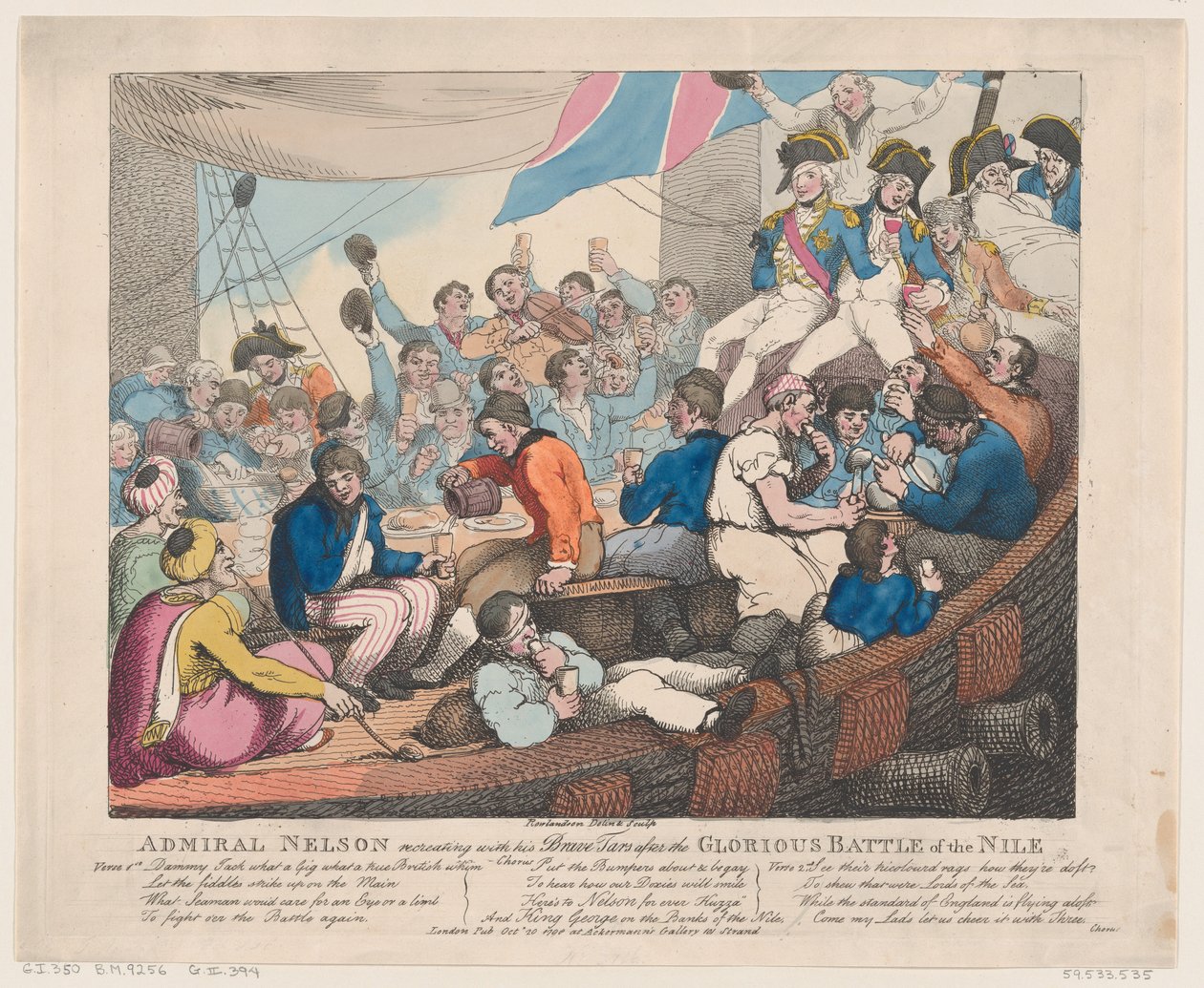 Almirante Nelson Recriando com seus Brave Tars após a Gloriosa Batalha do..., 20 de outubro de 1798. de Thomas Rowlandson