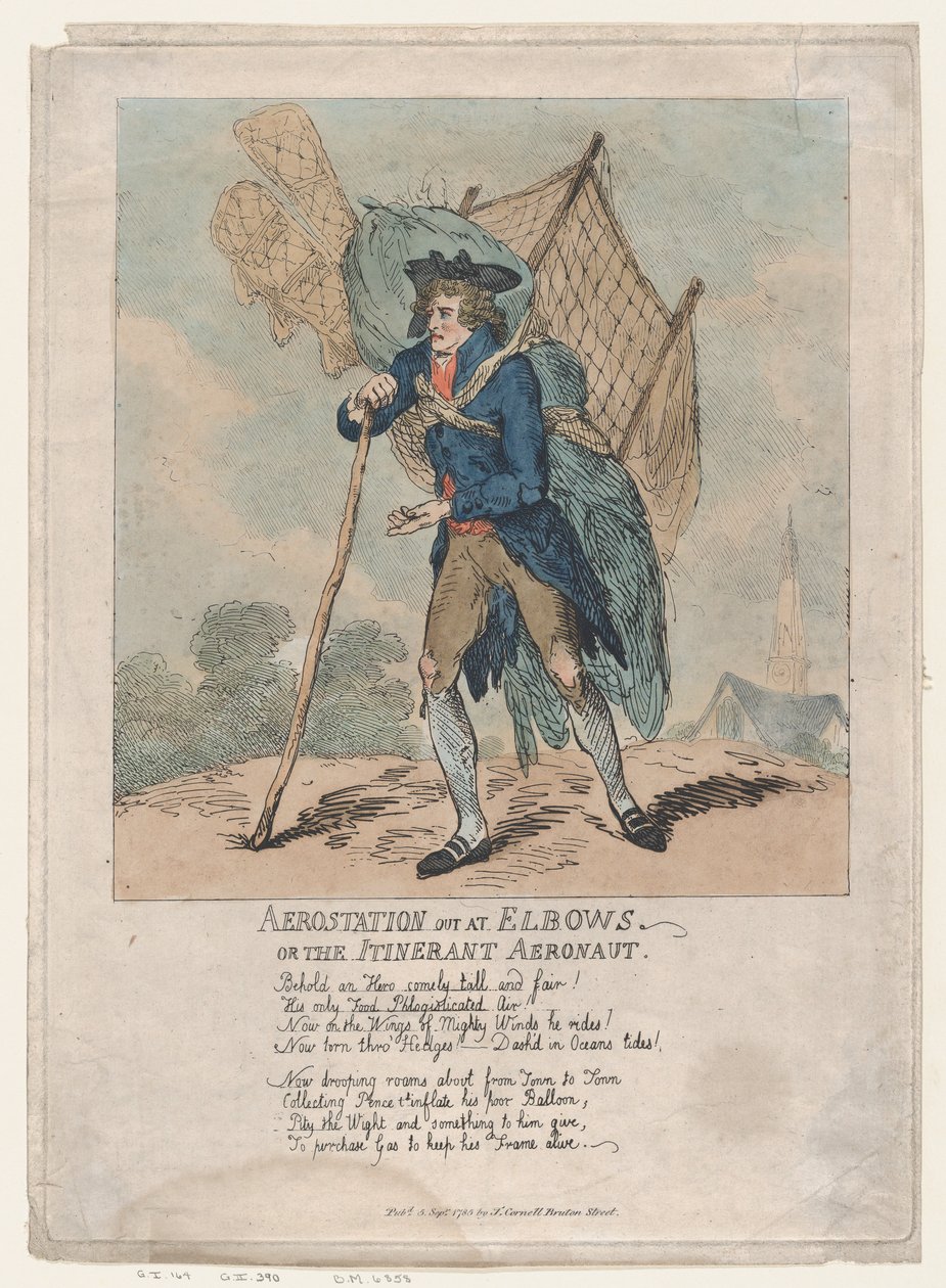 Aerostation out at Elbows, ou The Itinerant Aeronaut, 5 de Setembro de 1785., 5 de Setembro de 1785. de Thomas Rowlandson