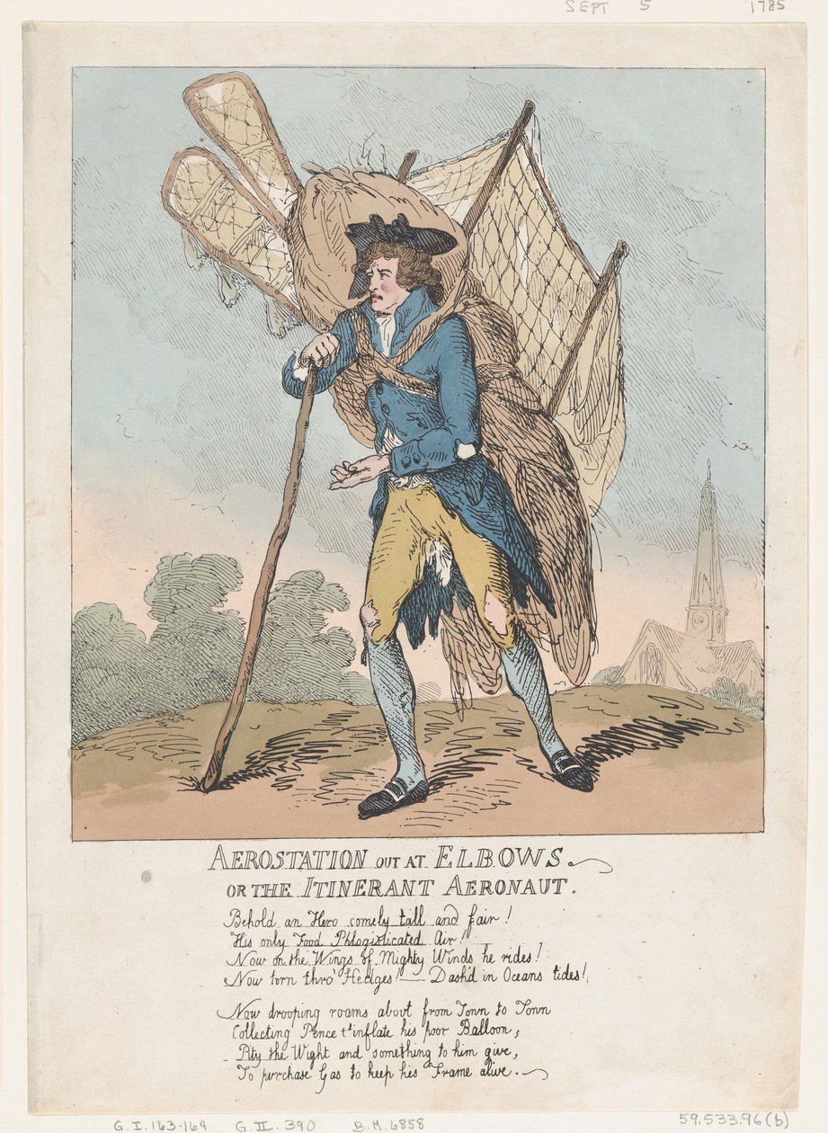 Aerostation em Elbows, ou The Itinerant Aeronaut, 5 de setembro de 1785., 5 de setembro de 1785. de Thomas Rowlandson