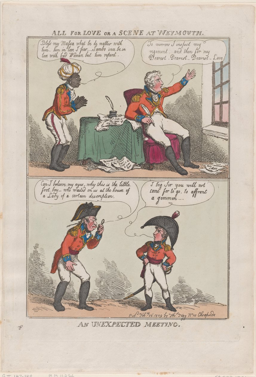 All for Love or A Scene at Weymouth, An Unexpected Meeting, 26 de fevereiro de 1809., 26 de fevereiro de 1809. de Thomas Rowlandson