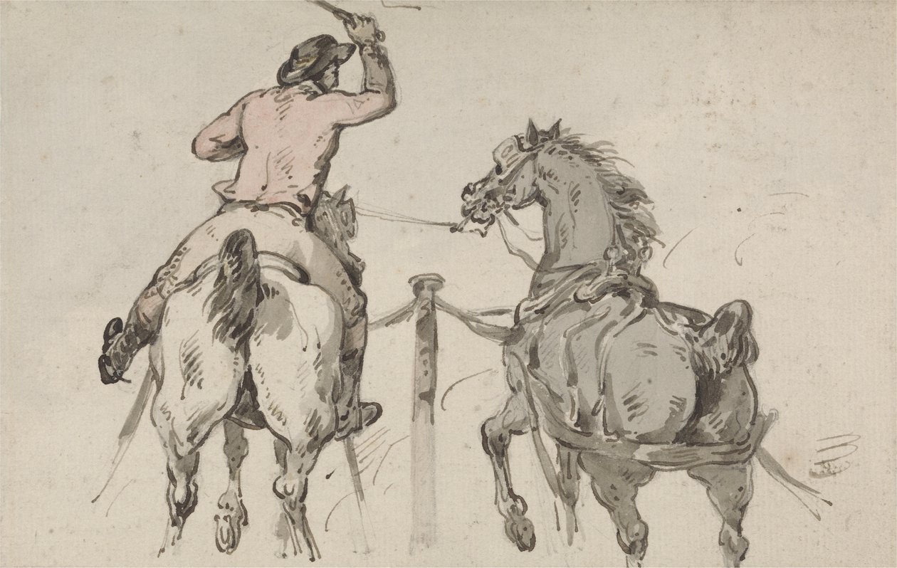 An English Postilion, c.1785 (grafite, caneta, tinta e w - c no papel) de Thomas Rowlandson