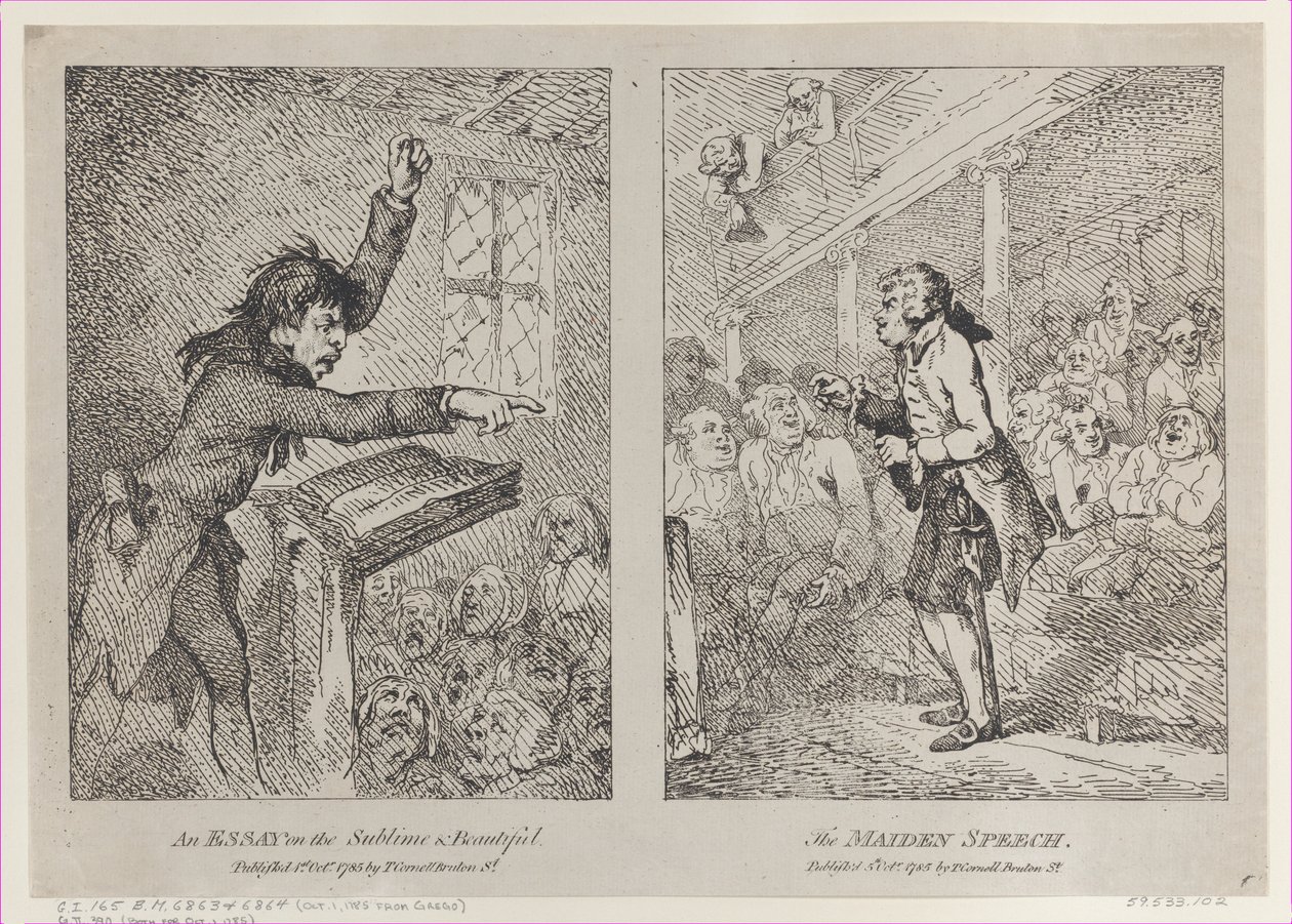 An Essay on the Sublime & Beautiful, The Maiden Speech, 1 de outubro de 1785., 1 de outubro de 1785. de Thomas Rowlandson