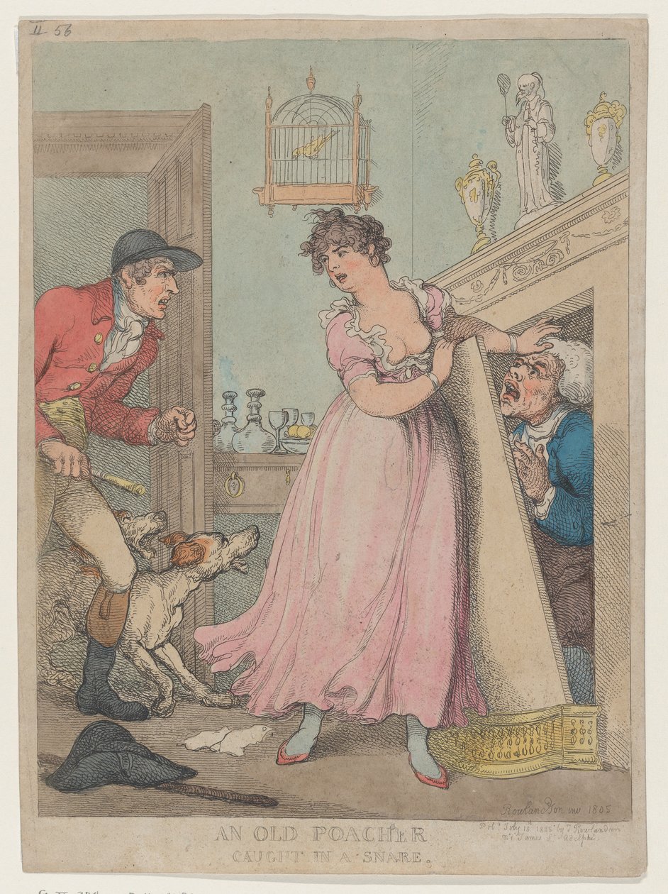 Um velho caçador preso em uma armadilha, 18 de julho de 1805., 18 de julho de 1805. de Thomas Rowlandson