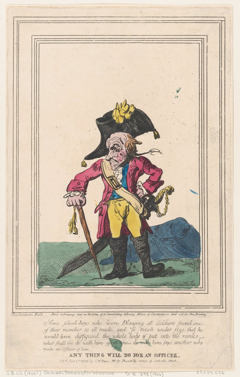Qualquer coisa serve para um oficial, 1º de janeiro de 1796., 1º de janeiro de 1796. de Thomas Rowlandson