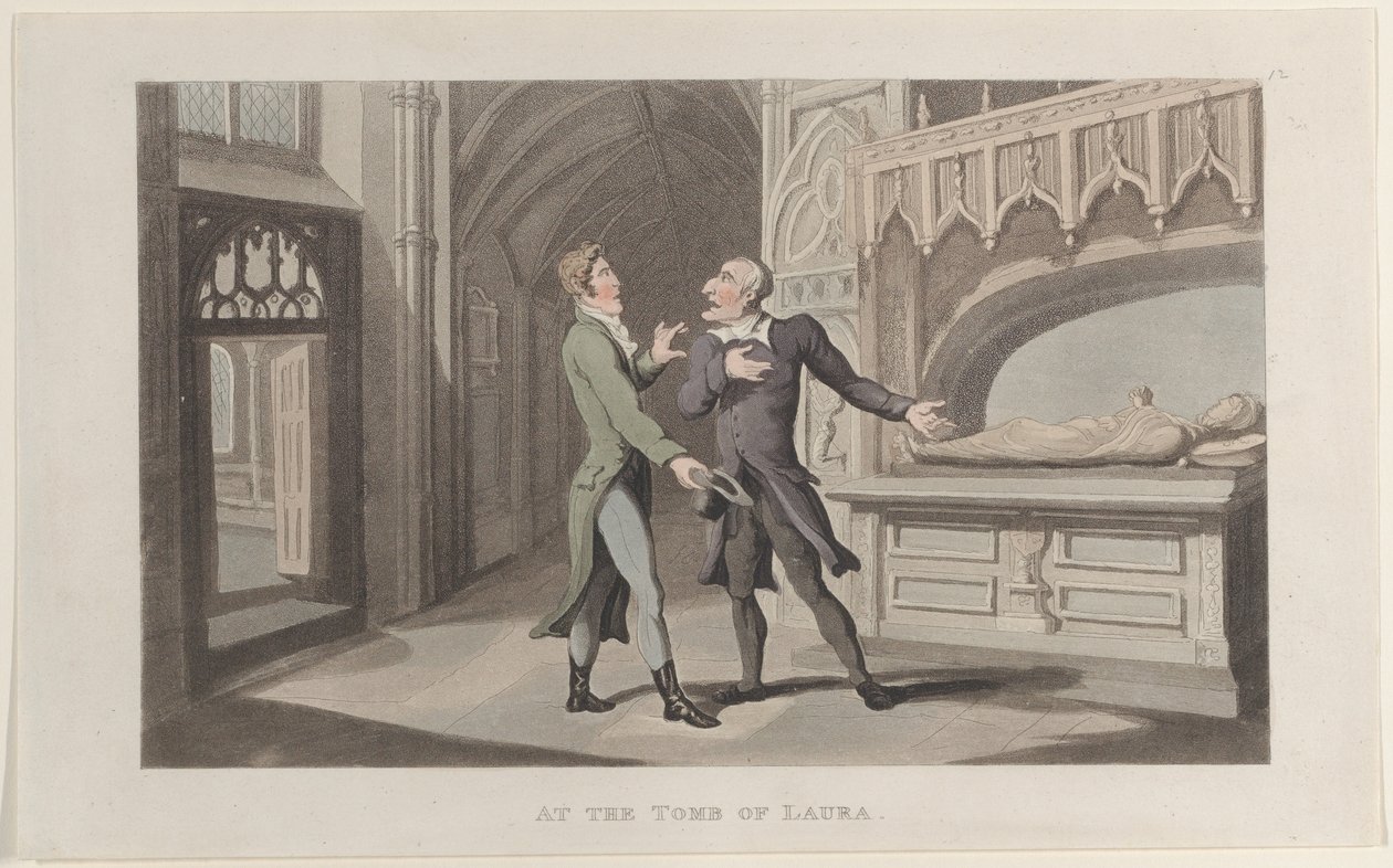 No Túmulo de Laura, do Journal of Sentimental Travels in the Southern Provinces of..., 1817-21. de Thomas Rowlandson