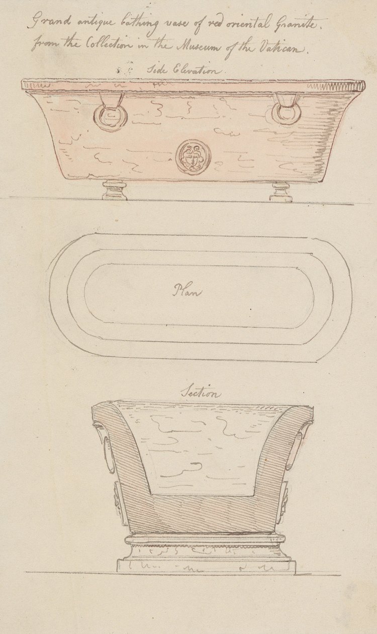 Jarro de banho em granito vermelho, Vaticano de Thomas Rowlandson