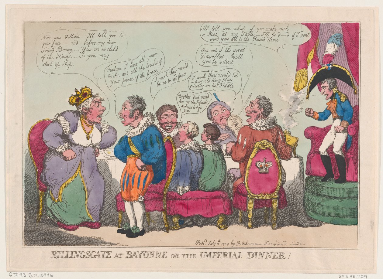Billingsgate em Bayonne, ou The Imperial Dinner!, 10 de julho de 1808., 10 de julho de 1808. de Thomas Rowlandson