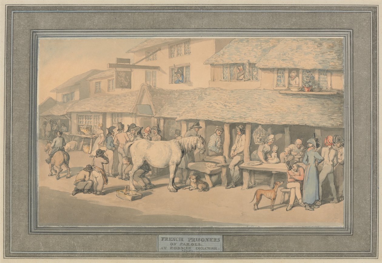 Bodmin, Cornualha: Prisioneiros franceses em liberdade condicional de Thomas Rowlandson