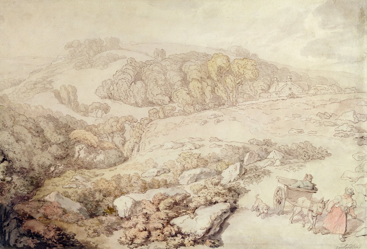 Bodmin Moor, North Cornwall, c.1825 (caneta e tinta e aquarela sobre papel) de Thomas Rowlandson