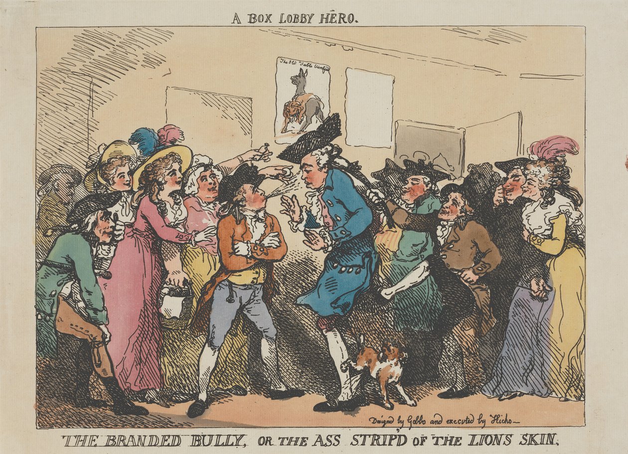 O Herói do Box-Lobby, O Valentão Marcado ou O Burro Despojado da Pele de Leão de Thomas Rowlandson