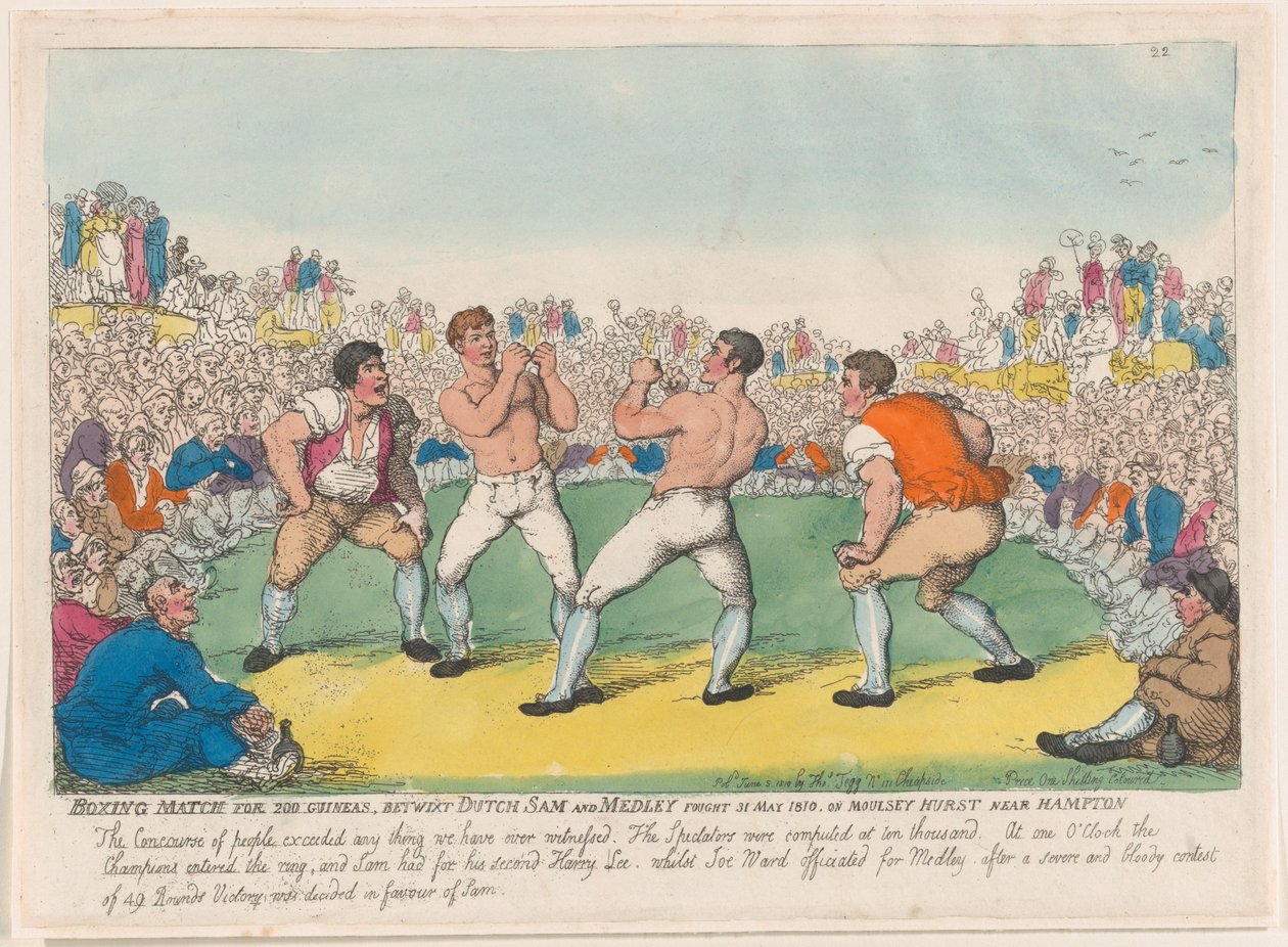 Luta de boxe para 200 guineenses, Betwixt Dutch Sam e Medley lutaram em 31 de maio de 1810, em ..., 5 de junho de 1810. de Thomas Rowlandson