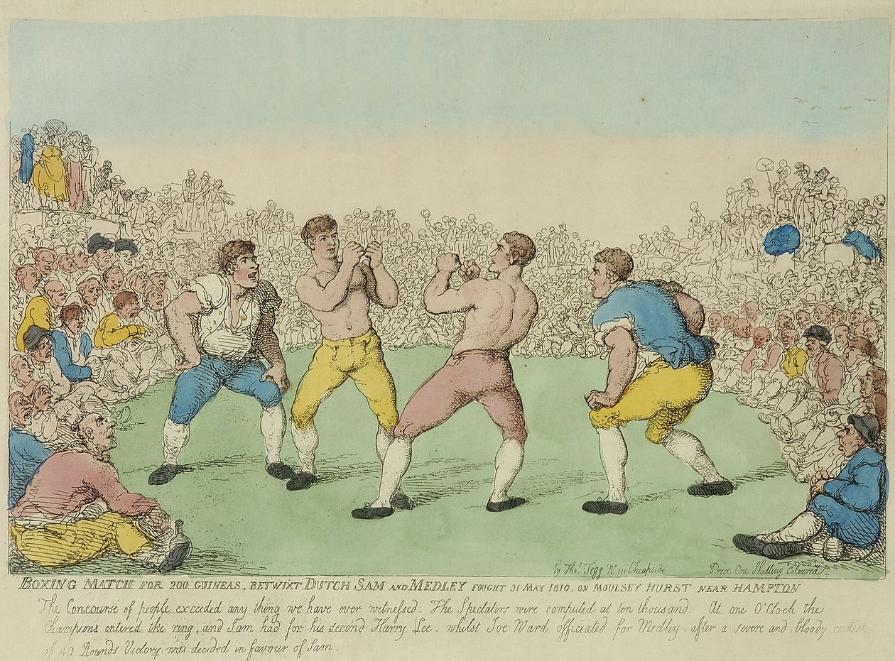 Jogo de boxe para 200 guinéus entre Dutch Sam e Medley (gravura colorida) de Thomas Rowlandson