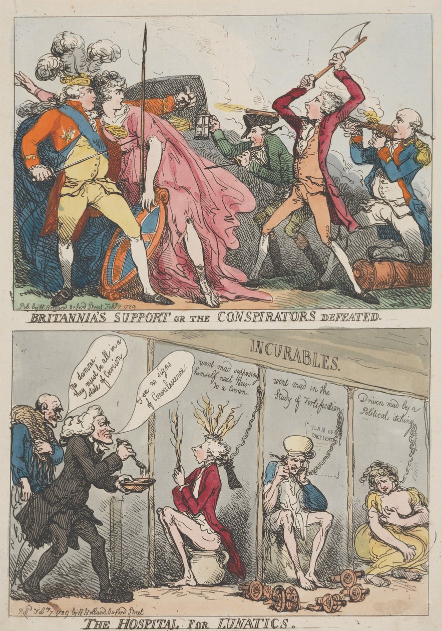 O apoio da Britânia ou a derrota dos conspiradores — O Hospital para Doentes Mentais de Thomas Rowlandson