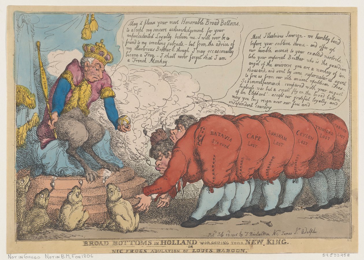 Broad Bottoms na Holanda adorando seu novo rei, 23 de julho de 1806., 23 de julho de 1806. de Thomas Rowlandson