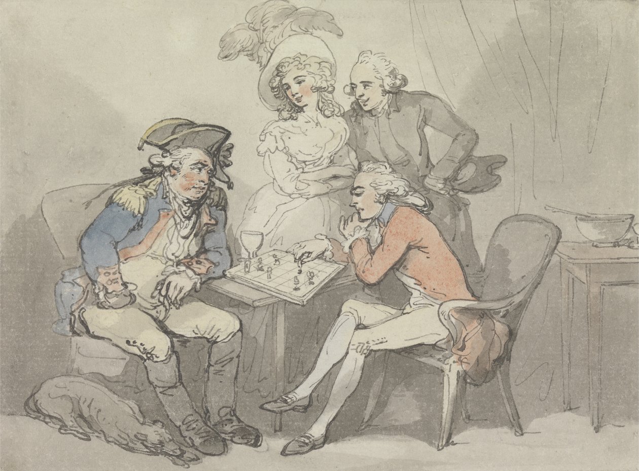Xeque-mate, c.1790 (aquarela e tinta sobre grafite no papel) de Thomas Rowlandson