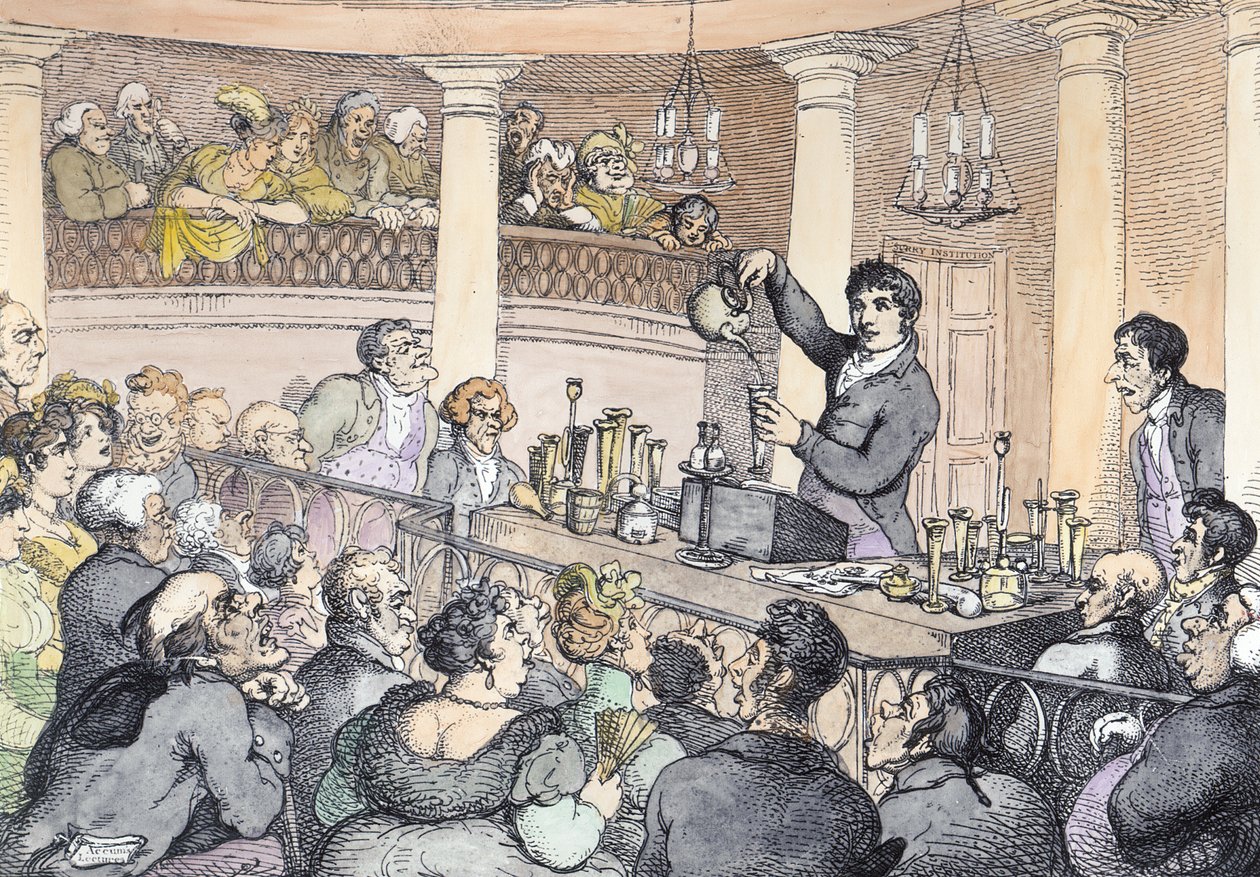 Palestras Químicas, c.1809 (coloração posterior) de Thomas Rowlandson