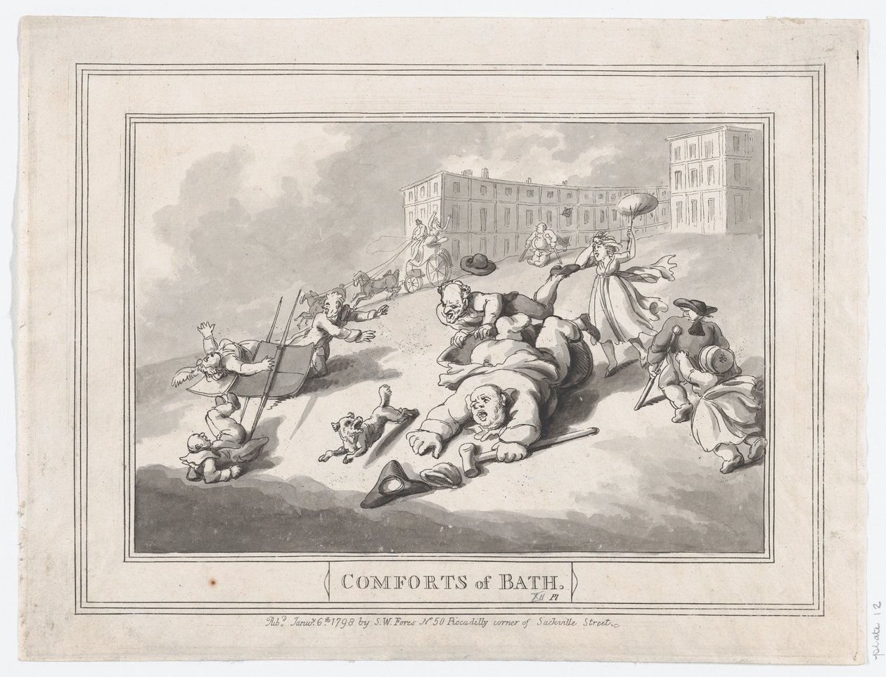 Comforts of Bath, Placa 12, 6 de Janeiro de 1798., 6 de Janeiro de 1798. de Thomas Rowlandson